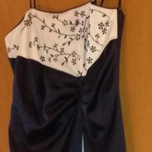 Dark blue w/ white Floor Length Dress * Spaghetti straps